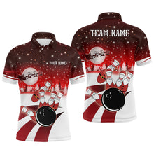 Load image into Gallery viewer, Mens Bowling Polo Shirts Custom Christmas Santa Bowling ball pins team Men's Jersey | Red NQS6666