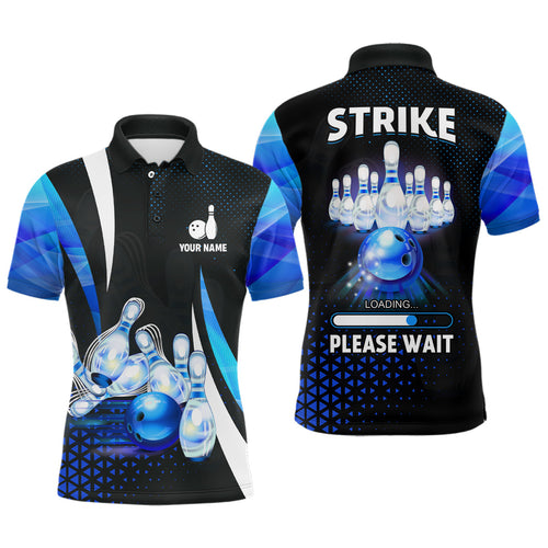 Funny Mens polo bowling shirt Custom Strike loading please wait team bowling jerseys | Blue NQS6675