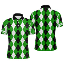 Load image into Gallery viewer, Mens golf polo shirts custom green argyle plaid pattern golf attire for men, golfing gifts NQS6900