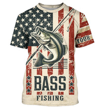 Load image into Gallery viewer, Largemouth Bass fishing vintage American flag Custom performance patriotic long sleeve fishing shirts NQS7199