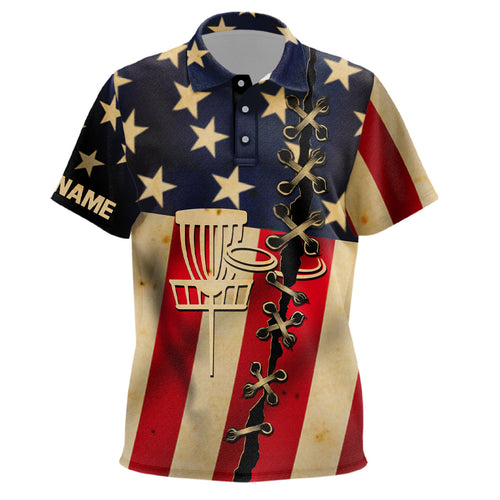 Vintage American flag Kid disc golf polo shirts custom patriotic disc golf shirt NQS6767