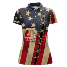Load image into Gallery viewer, Vintage American flag Womens disc golf polo shirt custom patriotic disc golf shirt NQS6767