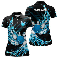 Load image into Gallery viewer, Womens bowling polo shirts Custom blue icy fragments Bowling ball pins Team league bowler Jersey NQS7124