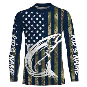 Chinook Salmon Fishing American Flag Camo custom performance fishing shirt for Men, Women, Youth/Kids FSD3554