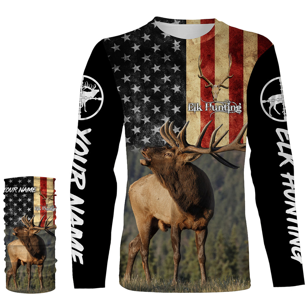 Elk hunting American flag Custom name All over print shirt, T-shirt, Hoodie, Long sleeve Hunting gift FSD3165