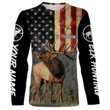 Load image into Gallery viewer, Elk hunting American flag Custom name All over print shirt, T-shirt, Hoodie, Long sleeve Hunting gift FSD3165