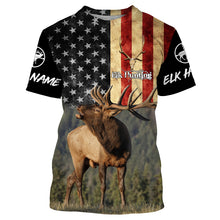 Load image into Gallery viewer, Elk hunting American flag Custom name All over print shirt, T-shirt, Hoodie, Long sleeve Hunting gift FSD3165