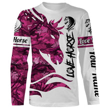Load image into Gallery viewer, Love horse skull pink camo shirts, personalized horse t shirt designs, camo hoodie, jacket, gift for horse lovers NQS2828