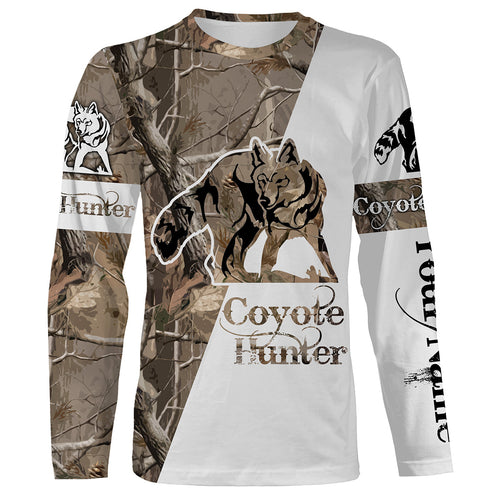 Coyote Hunting Tattoo camo Custom Name All over print Shirts, Long Sleeve - Personalized Hunting Gift FSD3094