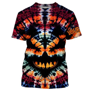 Custom Tie Dye Halloween Shirts Pumpkin 3D All Over Printed Mens Womens Tie Dye Halloween Shirts FSD3415