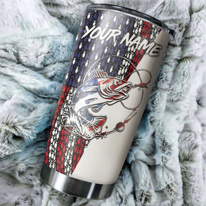 1pc American Flag Walleye Fishing Custom Name Stainless Steel Fishing Tumbler Cup - Patriotic Gifts Fishing Gifts for Fisherman FSD2192