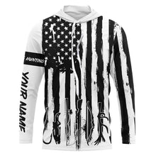 Load image into Gallery viewer, American Flag Fishing and Hunting black and white UV protection Customized name Shirt FSD4088