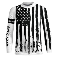 Load image into Gallery viewer, American Flag Fishing and Hunting black and white UV protection Customized name Shirt FSD4088