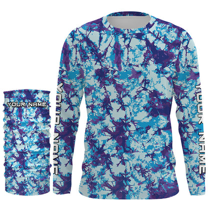 Violet and blue Tie Dye Custom printed Shirt, Blue performance UV protection Fishing shirt FSD3363