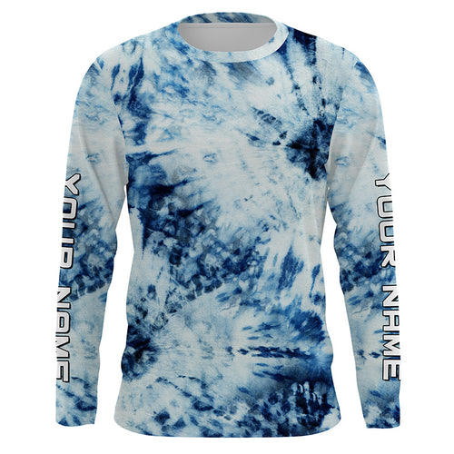 Custom Blue and white Tie Dye printed Shirt, Performance long sleeve UV protection Fishing shirt FSD3365