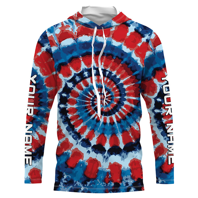 Spiral American flag Tie Dye Custom Shirt, Performance long sleeve UV protection Fishing shirt FSD3366
