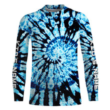 Load image into Gallery viewer, Custom spiral black and blue Tie Dye long sleeve Shirts, Performance UV protection Fishing shirt FSD3367