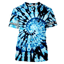 Load image into Gallery viewer, Custom spiral black and blue Tie Dye long sleeve Shirts, Performance UV protection Fishing shirt FSD3367