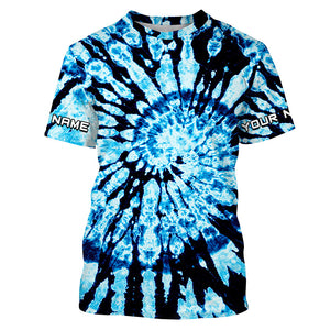 Custom spiral black and blue Tie Dye long sleeve Shirts, Performance UV protection Fishing shirt FSD3367
