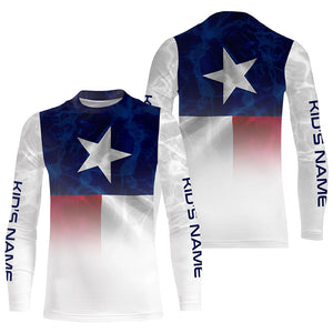 Texas flag Performance Shirts, Custom Name TX Fishing water wave UV Protection shirts for Fisherman FSD4053