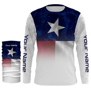 Texas flag Performance Shirts, Custom Name TX Fishing water wave UV Protection shirts for Fisherman FSD4053