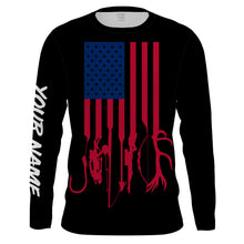 Load image into Gallery viewer, Hunting and Fishing American flag Custom Name Lightweight Long sleeve , T shirts Hunting Fishing flag Patriotic Gifts FSD2130