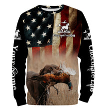 Load image into Gallery viewer, Pheasant Hunting with Chocolate Labrador American flag All over printed Shirts, Lab hunting shirt FSD3560