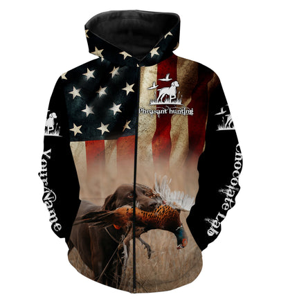 Pheasant Hunting with Chocolate Labrador American flag All over printed Shirts, Lab hunting shirt FSD3560