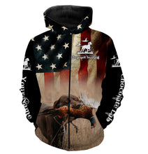 Load image into Gallery viewer, Pheasant Hunting with Chocolate Labrador American flag All over printed Shirts, Lab hunting shirt FSD3560