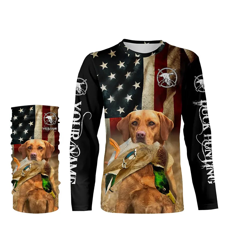 Personalized Fox red Labrador Retriever Duck Hunting Dogs American flag Shirts, Hunting gifts FSD3868