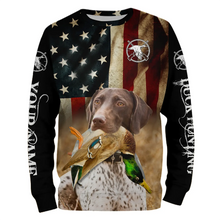 Load image into Gallery viewer, Personalized German Shorthaired Pointer Duck Hunting Dogs American flag Shirts, Hunting gifts FSD3869