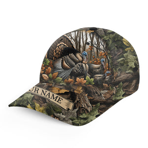 Wild Turkey Hunting Hat Camouflage Custom Name Snapback Baseball Cap, Hunting Gifts FSD4433