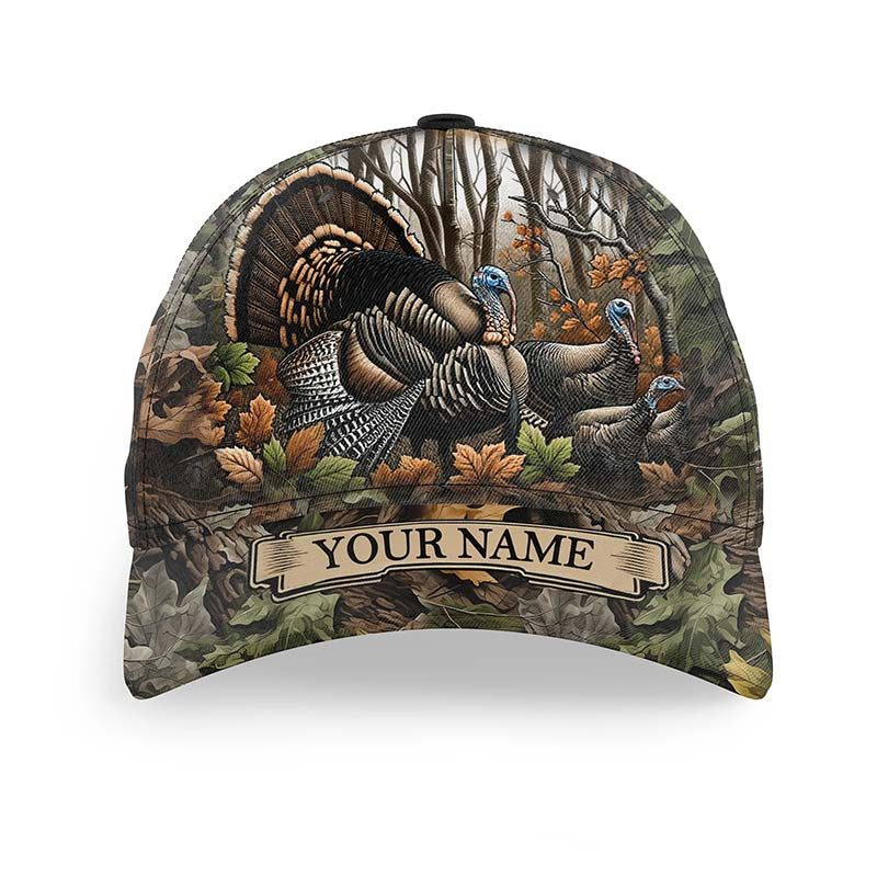 Wild Turkey Hunting Hat Camouflage Custom Name Snapback Baseball Cap, Hunting Gifts FSD4433