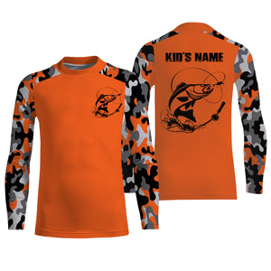 Custom Name Walleye Fishing Camouflage Orange Performance Fishing Shirt, Walleye Fishing Jerseys FSD2475