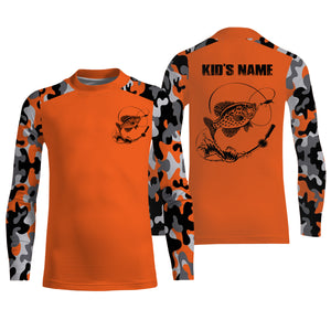 Custom Name Crappie Fishing Camouflage Orange Performance Fishing Shirt, Crappie Fishing Jerseys FSD2476