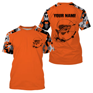 Custom Name Crappie Fishing Camouflage Orange Performance Fishing Shirt, Crappie Fishing Jerseys FSD2476