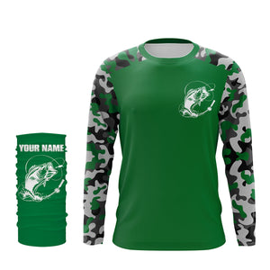 Custom Name Bass Fishing Camouflage Green Performance Fishing Shirt, Bass Fishing Jerseys FSD2868