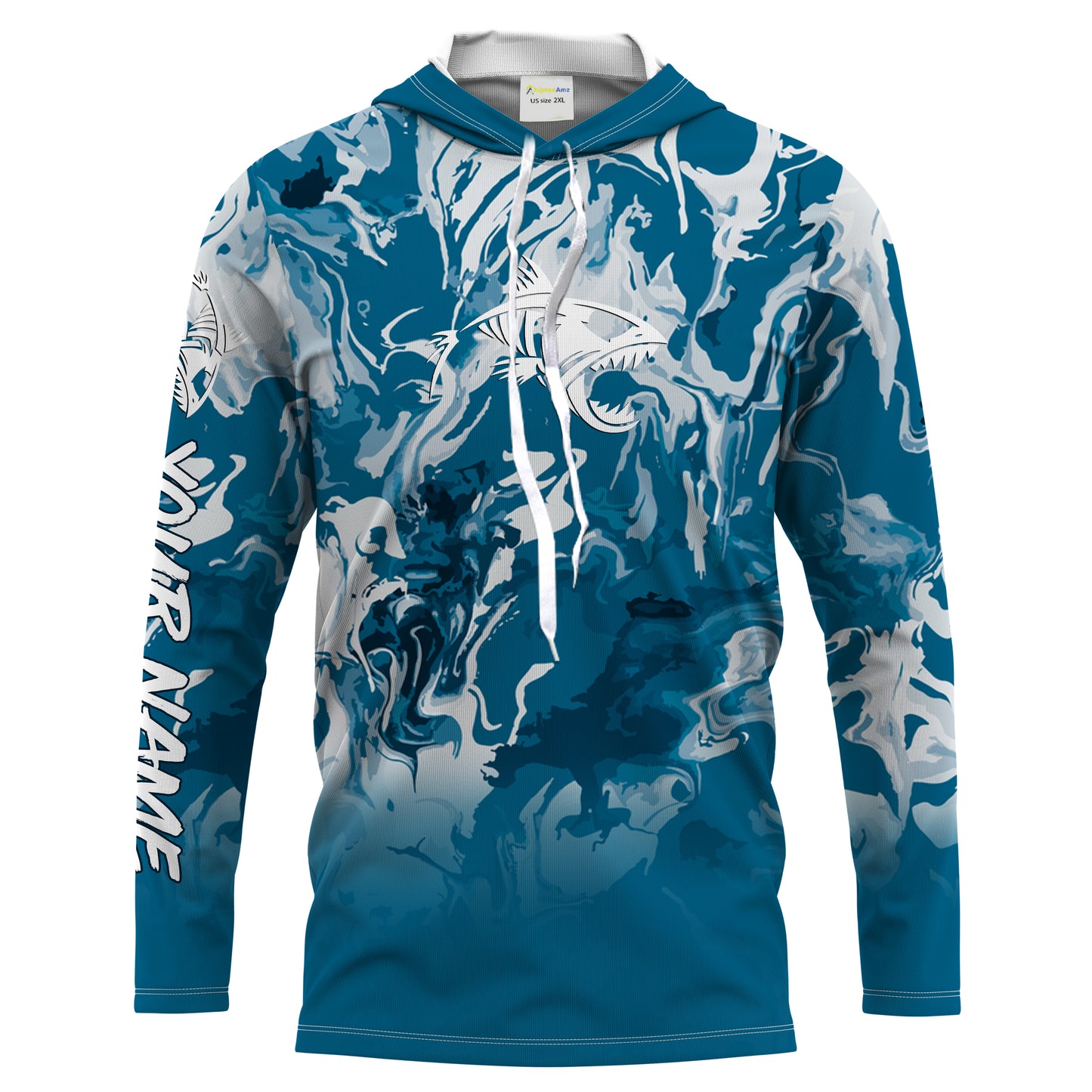 Fish Skeleton Sea waves Camo Long Sleeve Tshirt Performance Fishing Shirts with UV Protection - Personalized Fishing Gifts FSD2231