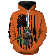 Load image into Gallery viewer, American Hunting flag Pheasant hunting with dog German Shorthaired Pointer Orange Custom Name Shirts FSD4043