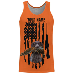 American Hunting flag Pheasant hunting with dog German Shorthaired Pointer Orange Custom Name Shirts FSD4043