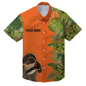 Custom Name Tropical Leaves Hawaiian Shirts With Many Hunting Dog Breeds to Choose, Personalized Gifts FSD4182