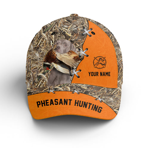 Pheasant Hunting Hat, Upland Hunting Camo and Blaze orange Customized Name with Hunting Dogs Hat FSD4216