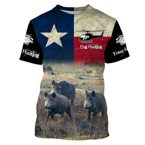 Helicopter Hog Hunting Texas Flag Custom Name 3D All over printed Shirts, Personalized Hunting Gifts FSD3067