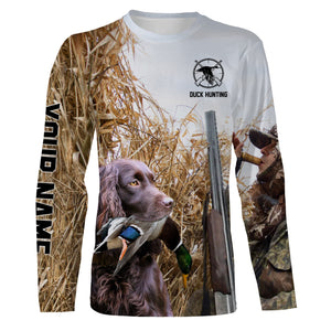 Waterfowl Duck hunting with Dog Boykin Spaniel Custom Name All over print Shirt, Duck hunting gifts FSD4012