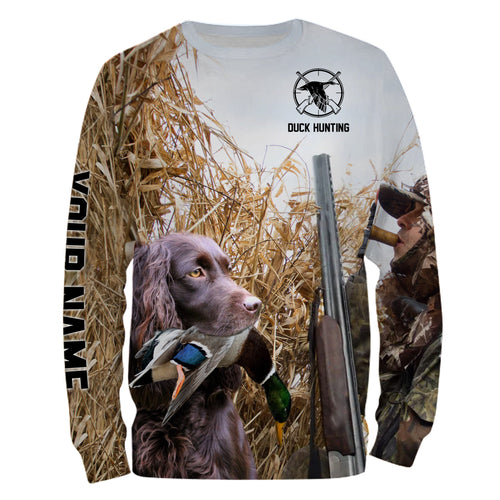 Waterfowl Duck hunting with Dog Boykin Spaniel Custom Name All over print Shirt, Duck hunting gifts FSD4012