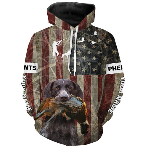 German Shorthaired Pointer dog Pheasant hunting Patriotic American flag custom Name all over print Shirts FSD4104
