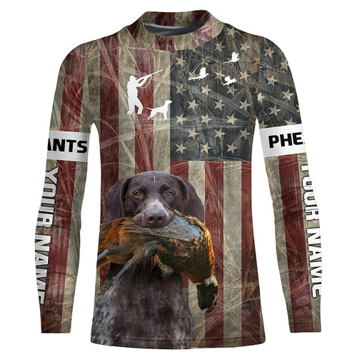 German Shorthaired Pointer dog Pheasant hunting Patriotic American flag custom Name all over print Shirts FSD4104