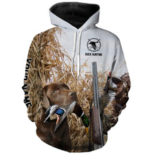 Load image into Gallery viewer, Duck hunting with Dog Chocolate Labs Custom Name All over print Shirts, Duck hunting gifts FSD4014