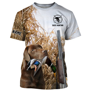 Duck hunting with Dog Chocolate Labs Custom Name All over print Shirts, Duck hunting gifts FSD4014