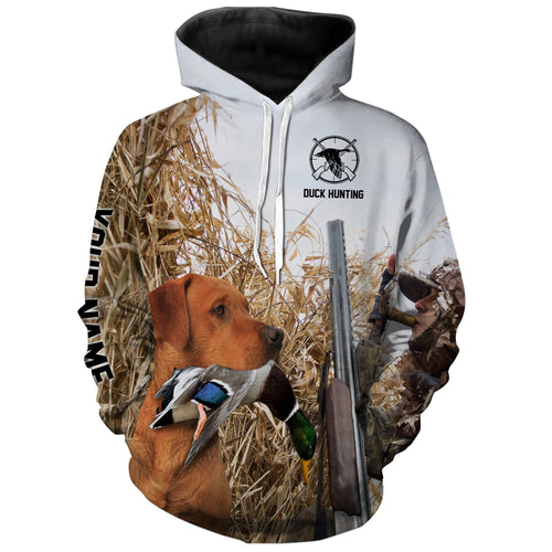 Duck hunting with Dog Fox Red Labs Custom Name All over print Shirts, Duck hunting gifts FSD4015